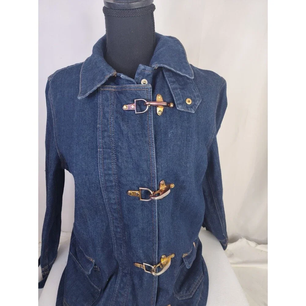 Chaps Ralph Lauren Dark Jean Denim Jacket Women's L with Lobster Claw Closures